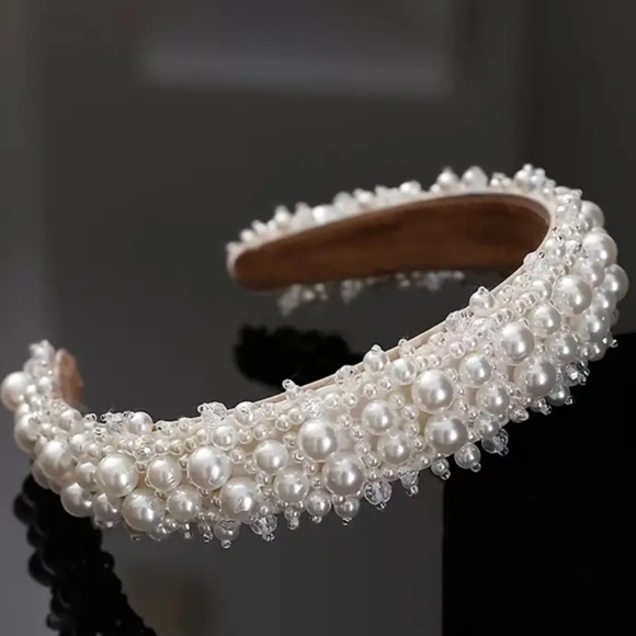 Accessories - New handmade boutique crystal pearl detail fancy flexible wide headband prom